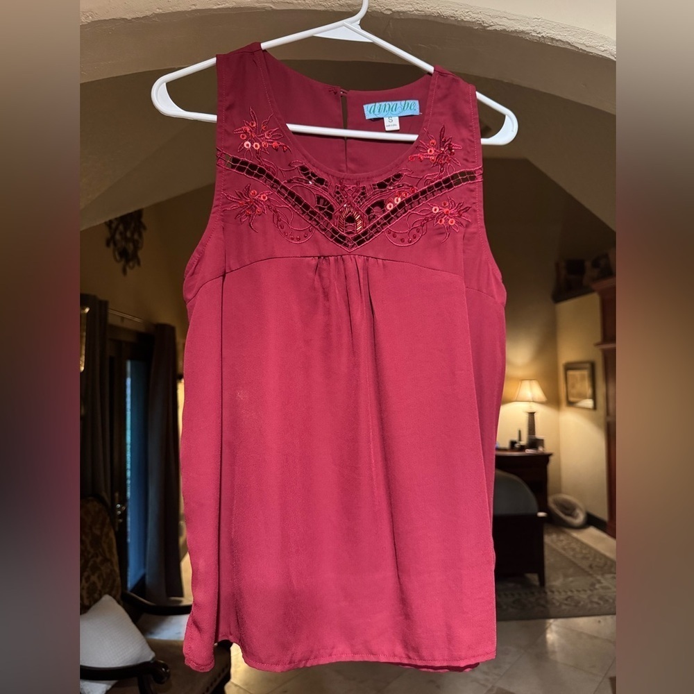 Dina Be Women's Red Embroidered Tank Top